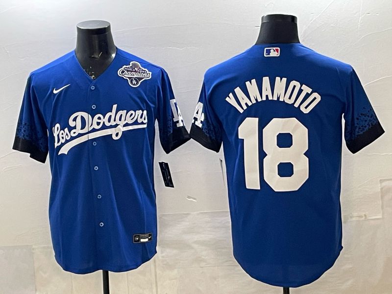 Men 2026 Nike Los Angeles Dodgers #18 Yamamoto Blue Game MLB Jersey 08